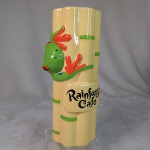 Rainforest Cafe Ceramic Bamboo Vase 8" Green Tree Frog Cha Cha 3D Tropical Tiki